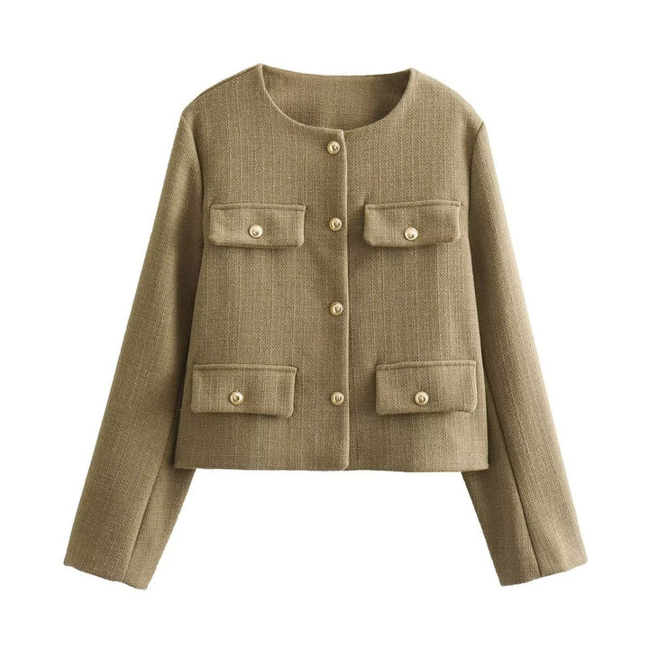 Neck smooth color Swgle-Breasted jacket