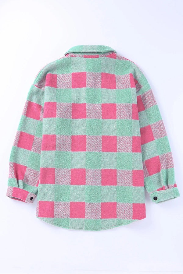 Check color Block casual oversized jacket
