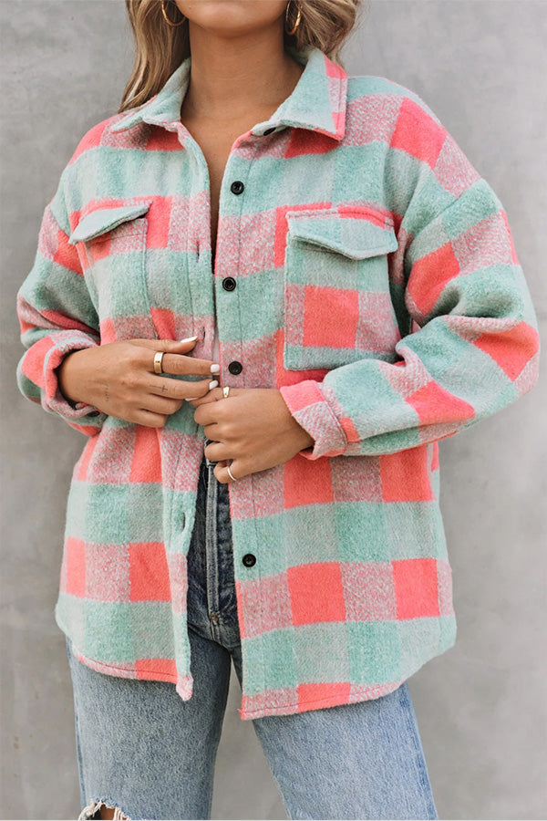 Check color Block casual oversized jacket