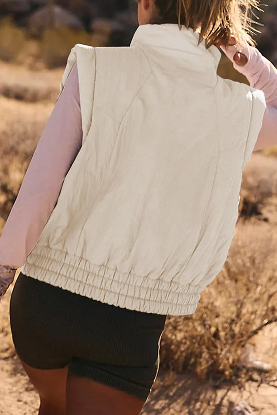 Collar button Sleeveless Loose pocket Box jacket