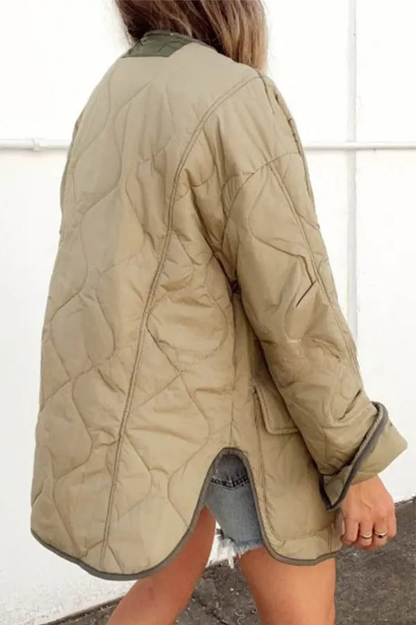 Loose cotton jacket color Block pocket casual jacket