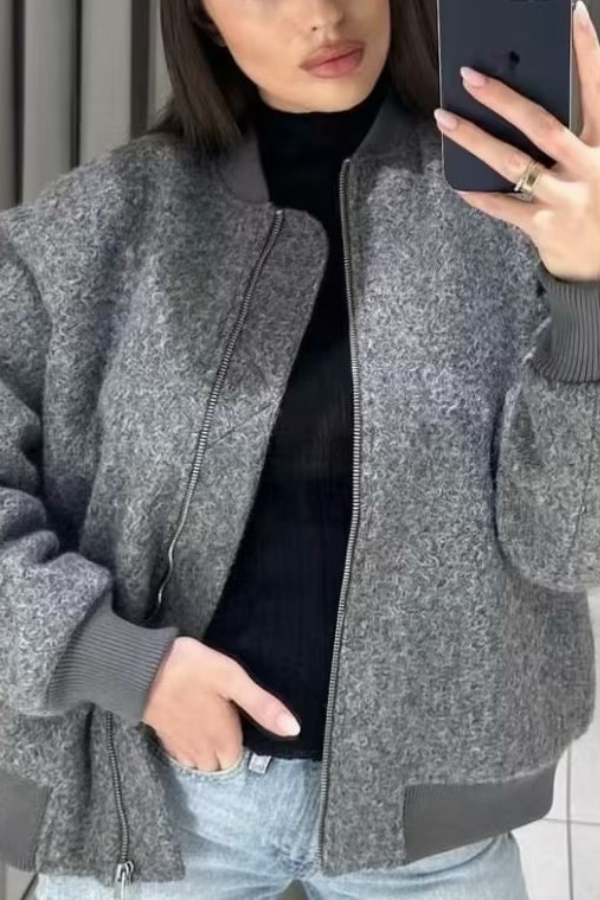 Collarless long sleeve ribbed Flekka jacket