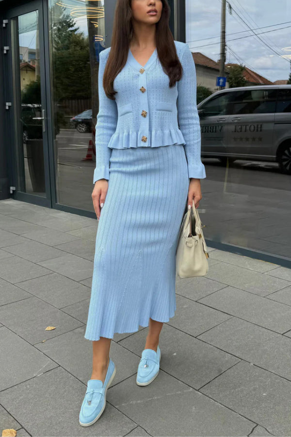 Jacket &amp; Wide Flared Skirt knitted Set