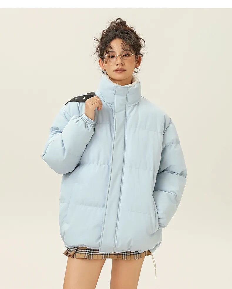 Loose jacket with stand collar with Thick warm cotton Fabric