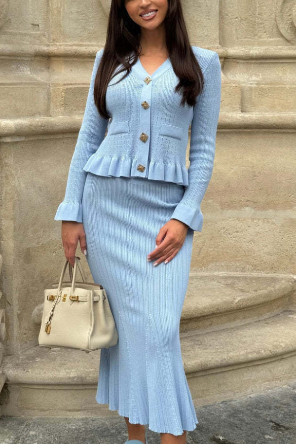 Jacket &amp; Wide Flared Skirt knitted Set