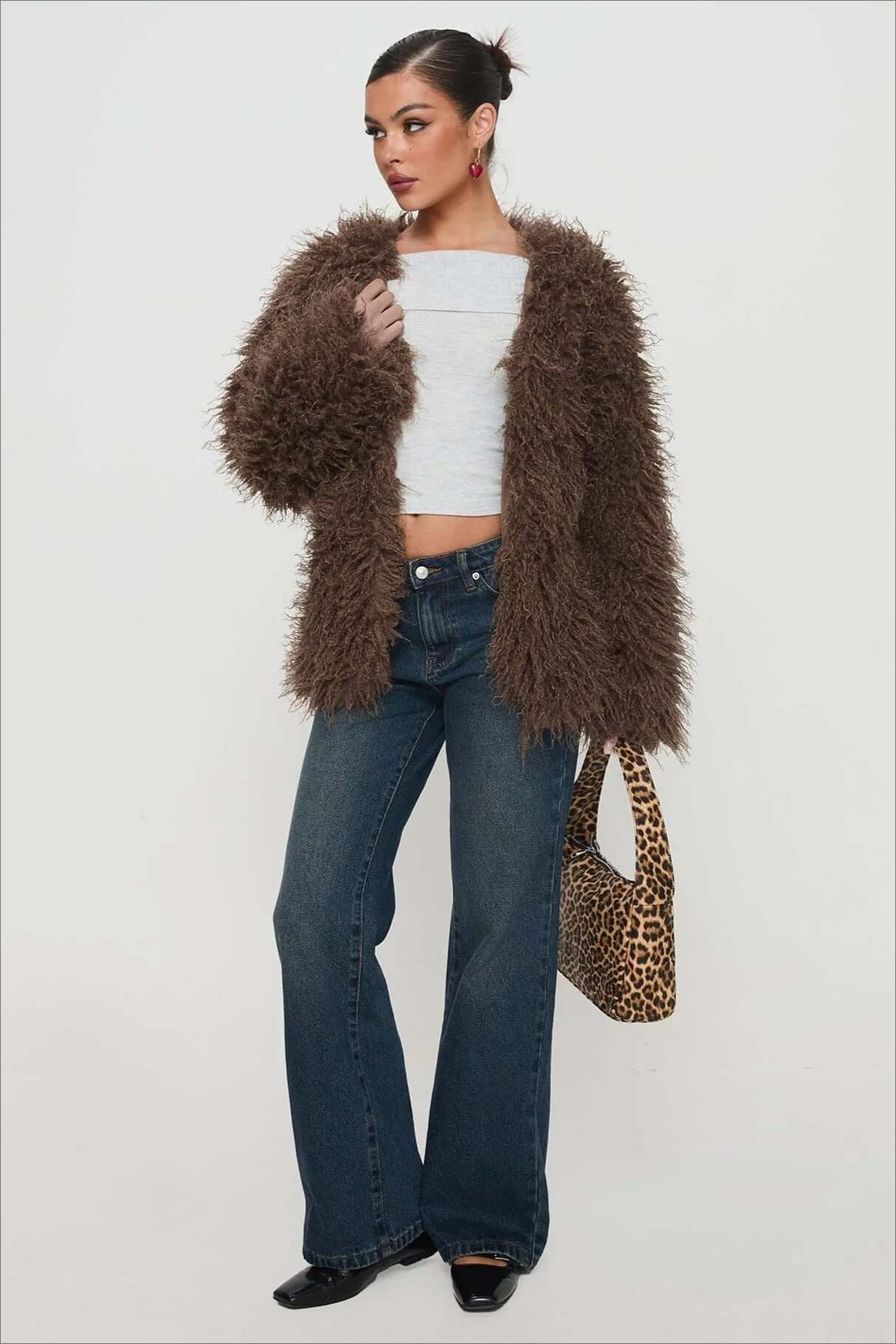 Fluffy Brown faux Fur oversized jacket