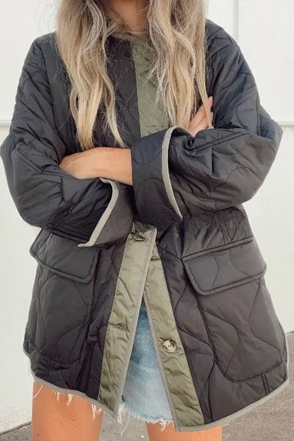 Loose cotton jacket color Block pocket casual jacket