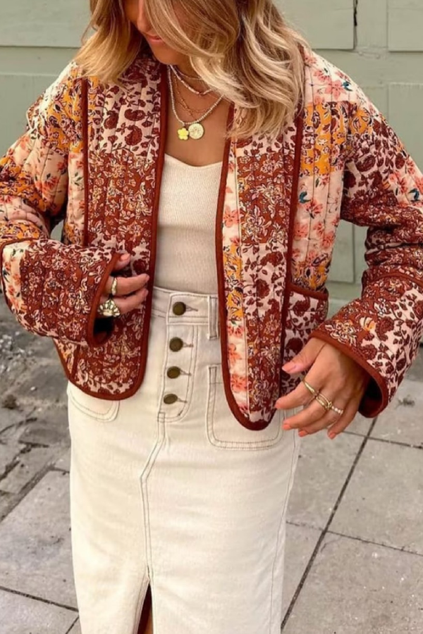Casual short cardigan quilted cotton jacket