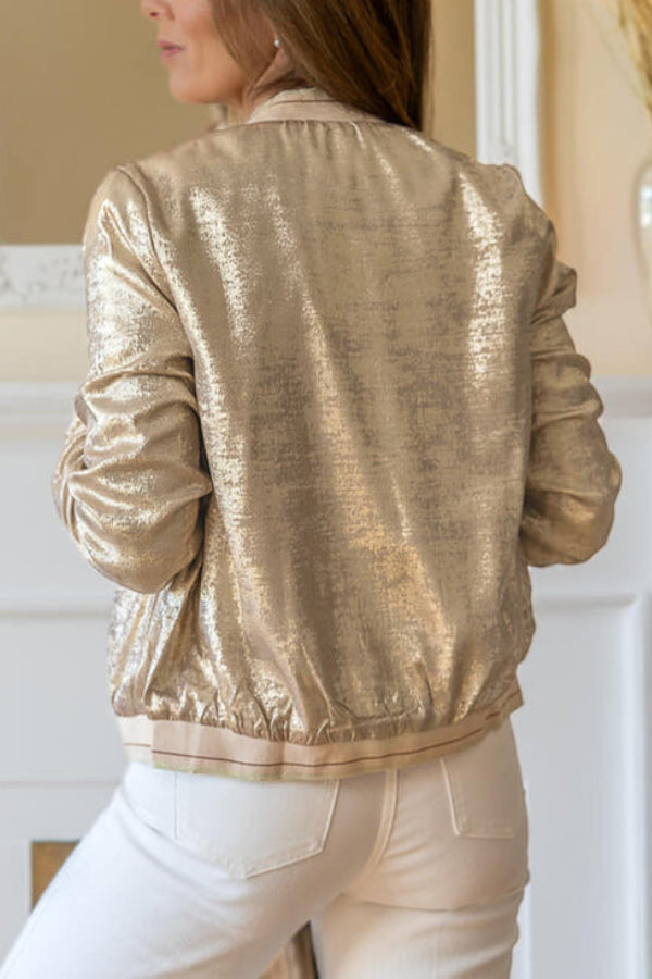 Khaki Metallic zip Baseball jacket