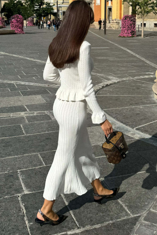 Jacket &amp; Wide Flared Skirt knitted Set