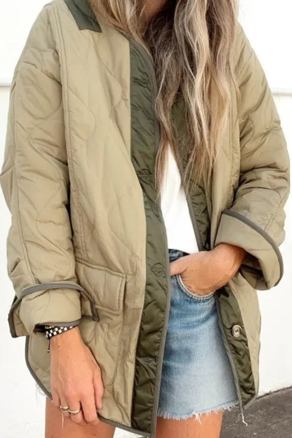 Loose cotton jacket color Block pocket casual jacket