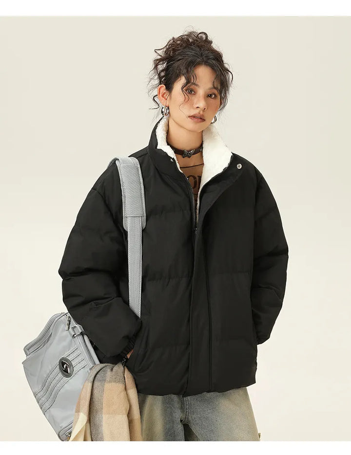Loose jacket with stand collar with Thick warm cotton Fabric