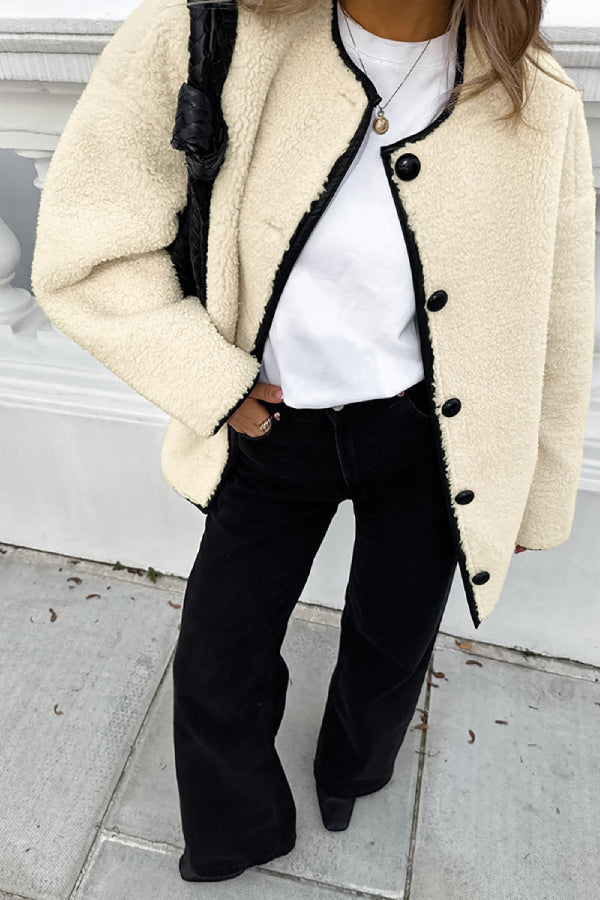 Patchwork Crew Neck warm Loose jacket