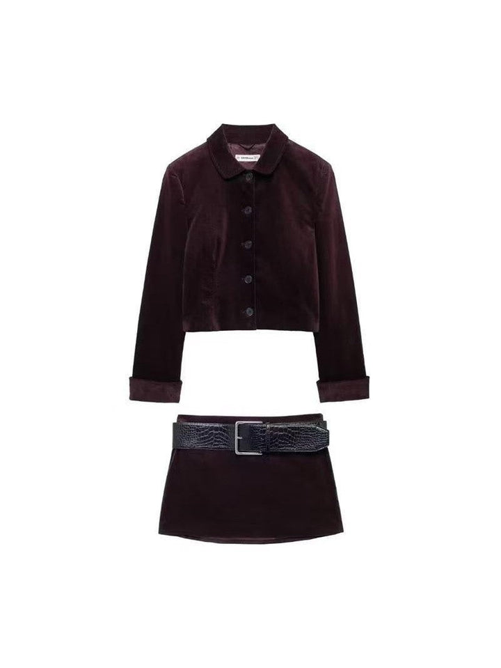 Jacket &amp; short Skirt with Belt Coordwation Set