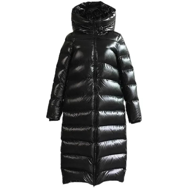 Long Down jacket casually fit hood water-resistant Glossy finish