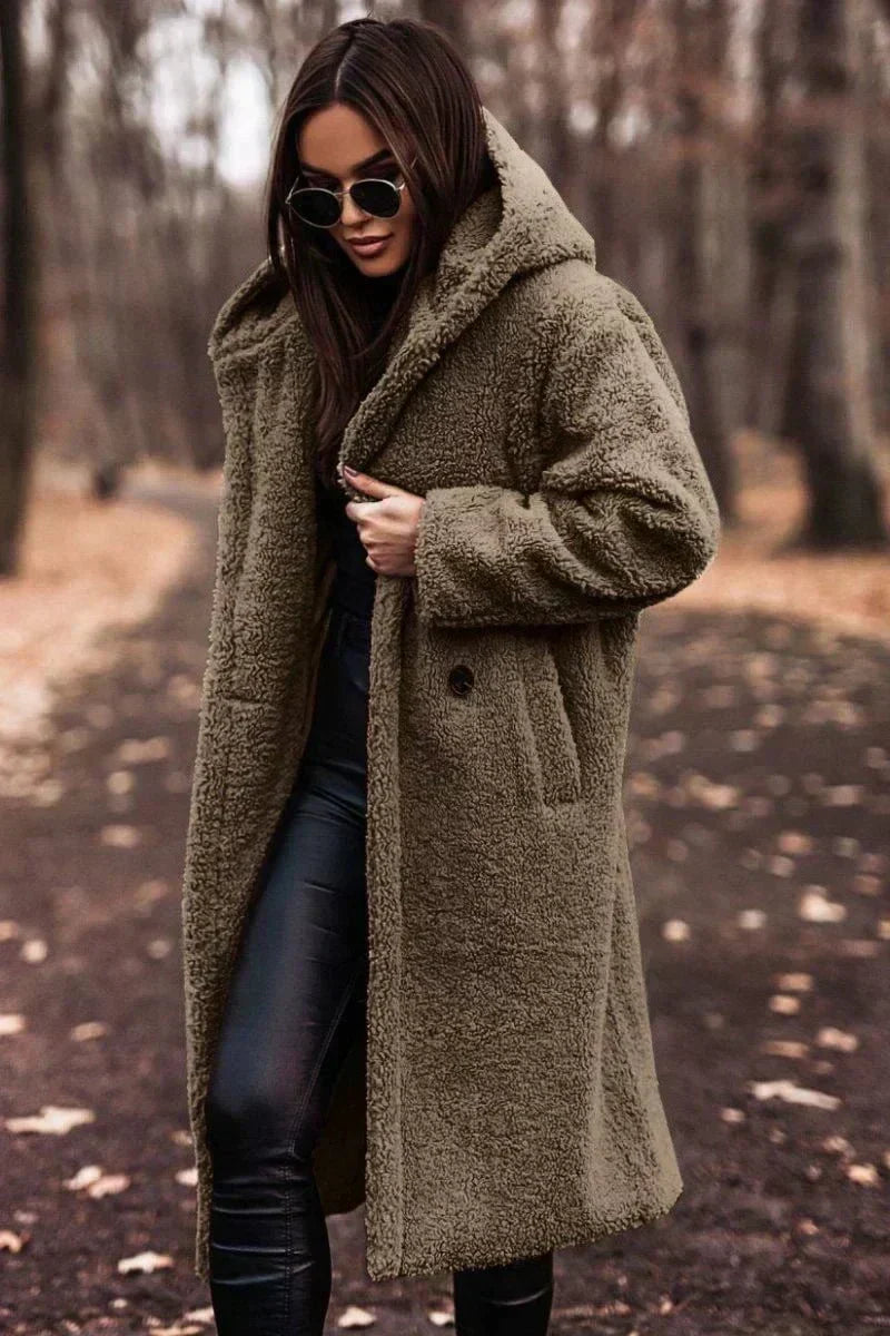 Long coat with elegant faux fur warmth and Timeless style
