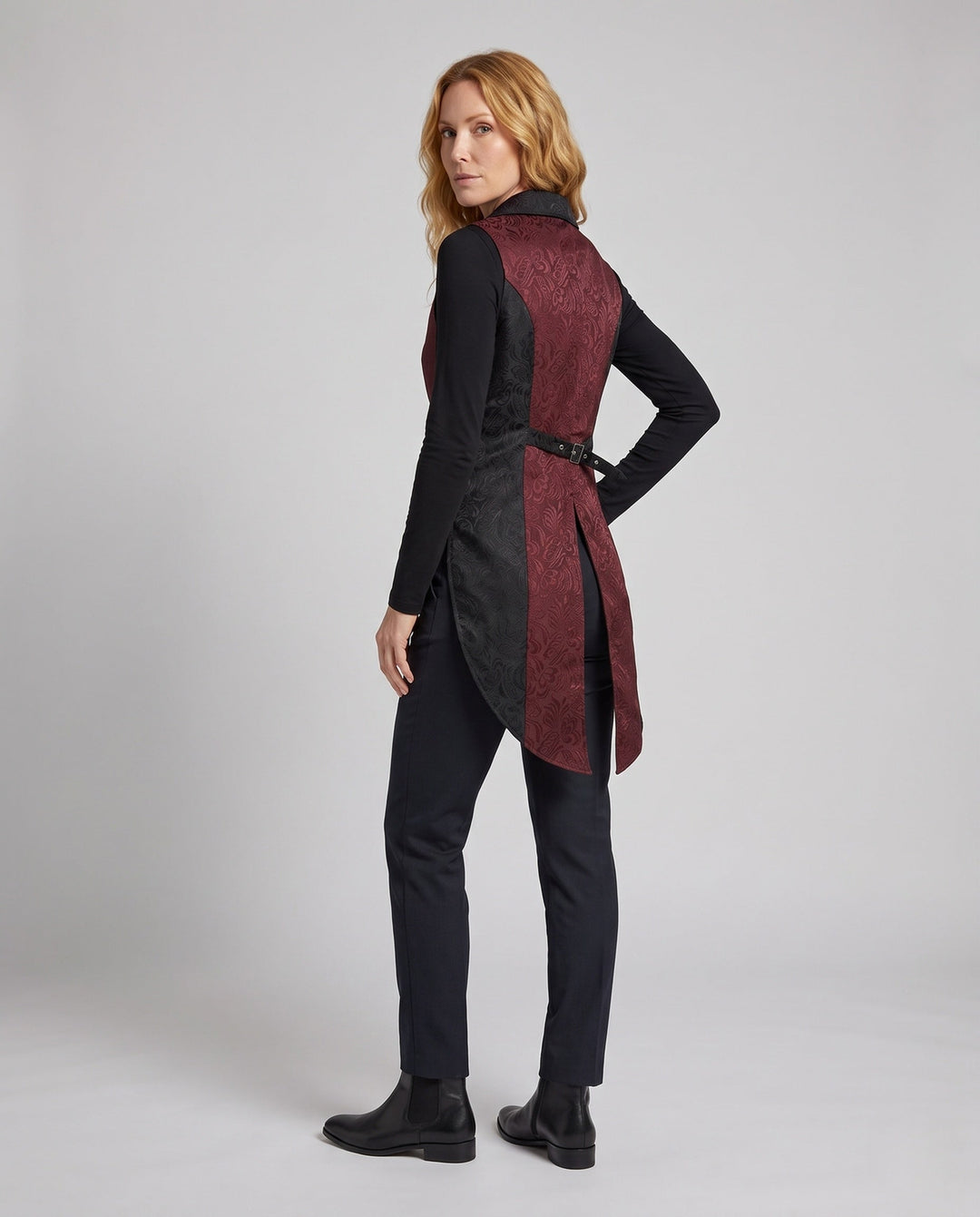 Ladies Designer Vest with Floral Pattern and Asymmetrical Hem