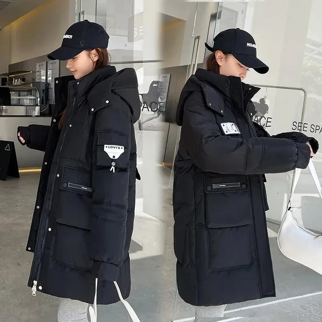 winter parka padded long Blue jacket with practical pockets