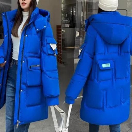 winter parka padded long Blue jacket with practical pockets